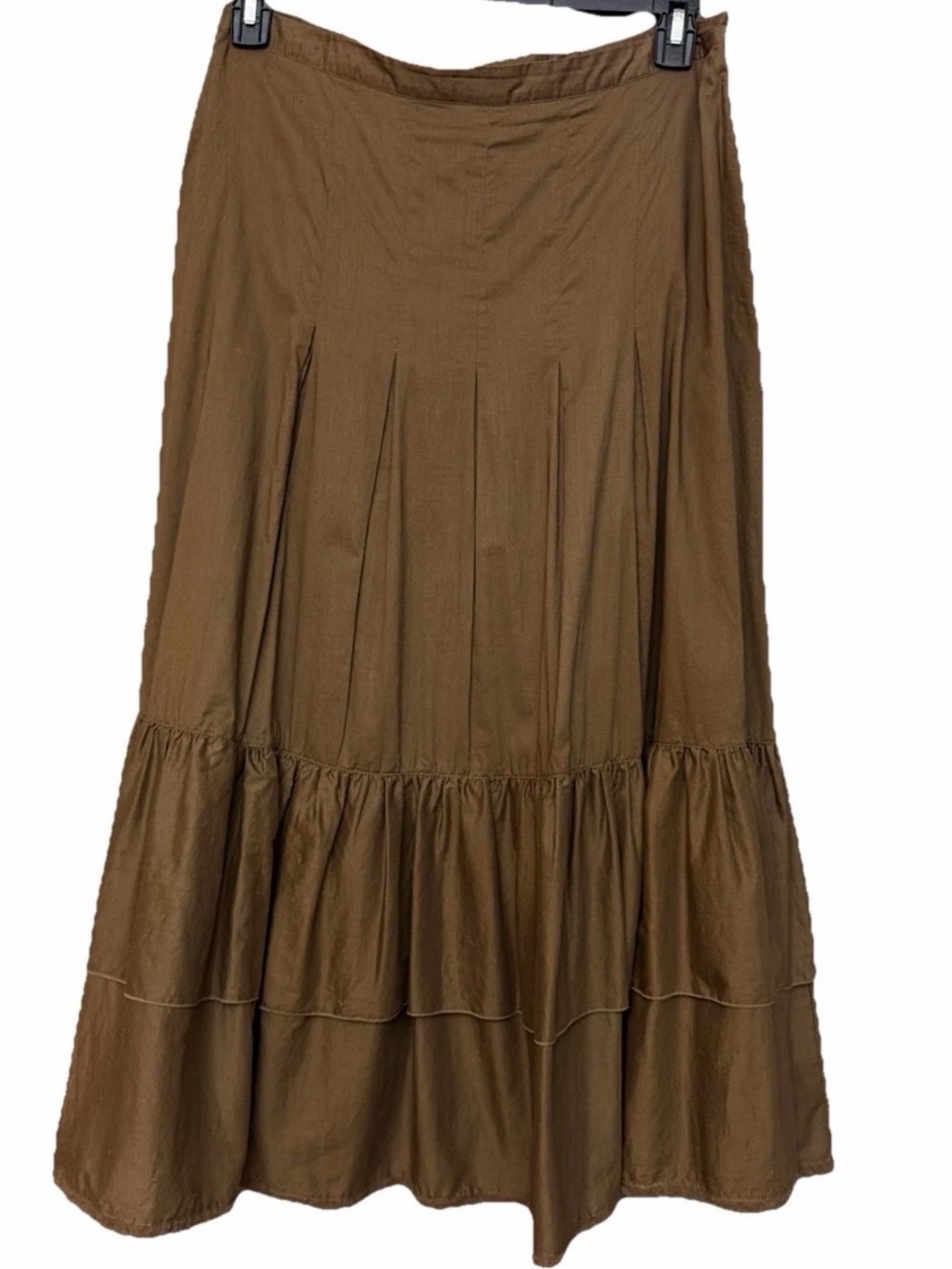 Vintage Esprit Brown Pleated Tiered Ruffle Maxi Skirt Cot western boho